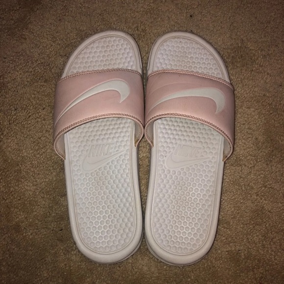 pink and white nike sandals